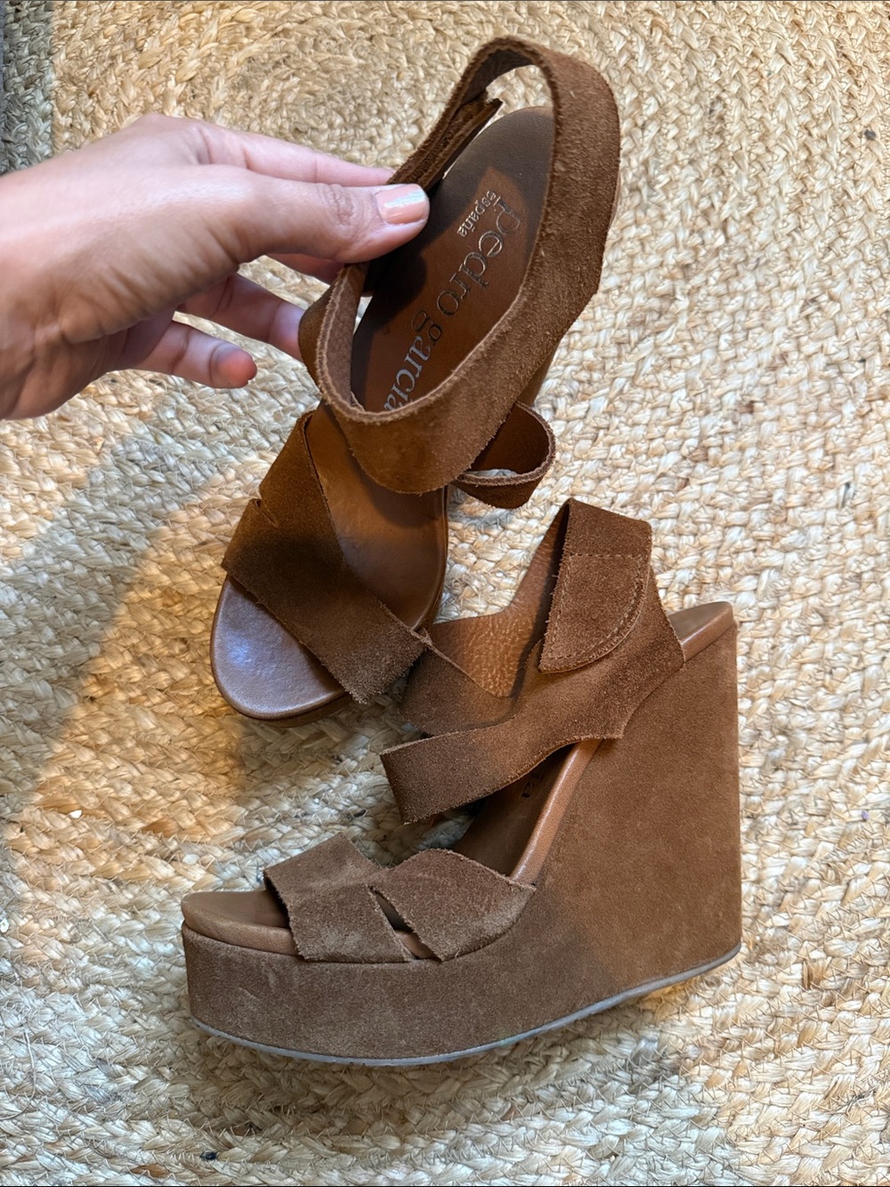 Pedro Garcia Brown Suede Platform Wedge Sandals